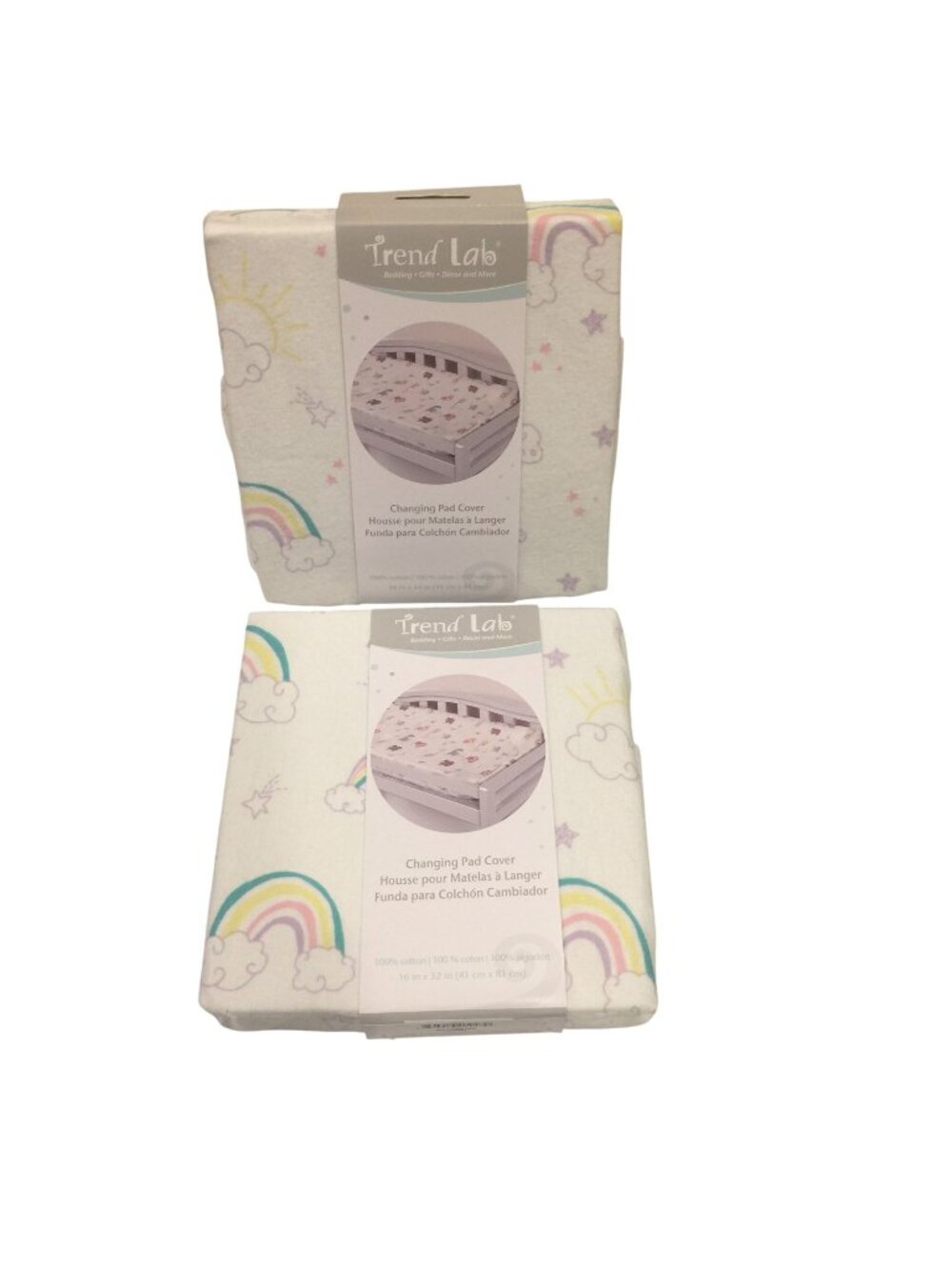 Trend Lab Rainbow Changing Table Cover Set of 2 Flannel Like 100% Cotton